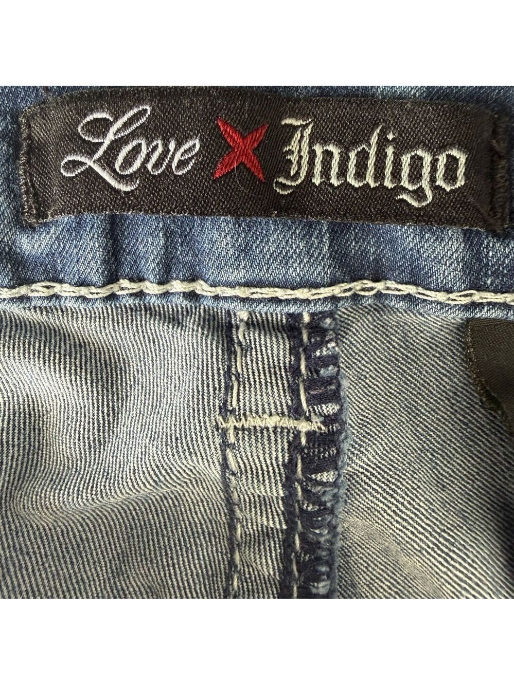LOVE INDIGO Fleur De Lis Bling Bootcut Jeans Size 20 Y2K Embellished โจ - Picture 8 of 15